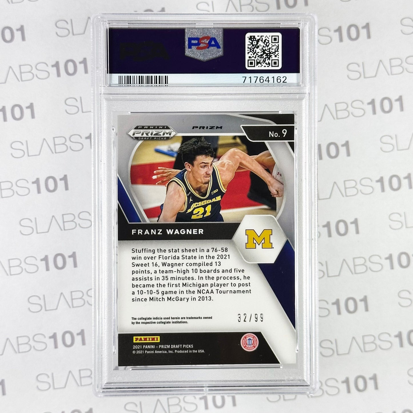 2021 Franz Wagner Draft Picks Rookie Blue Ice Prizm PSA 9
