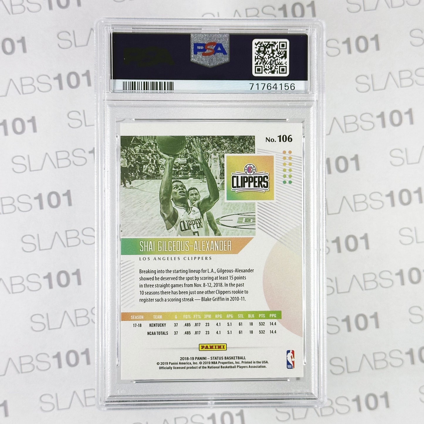 2018 Panini Status Shai Gilgeous Alexander Rookie PSA 10